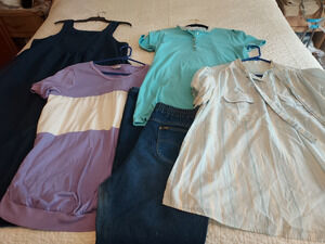 Vintage Lot Of 5 Maternity Clothes Size XL and Size 14 - 16 Lee Oshkosh GUC 80's